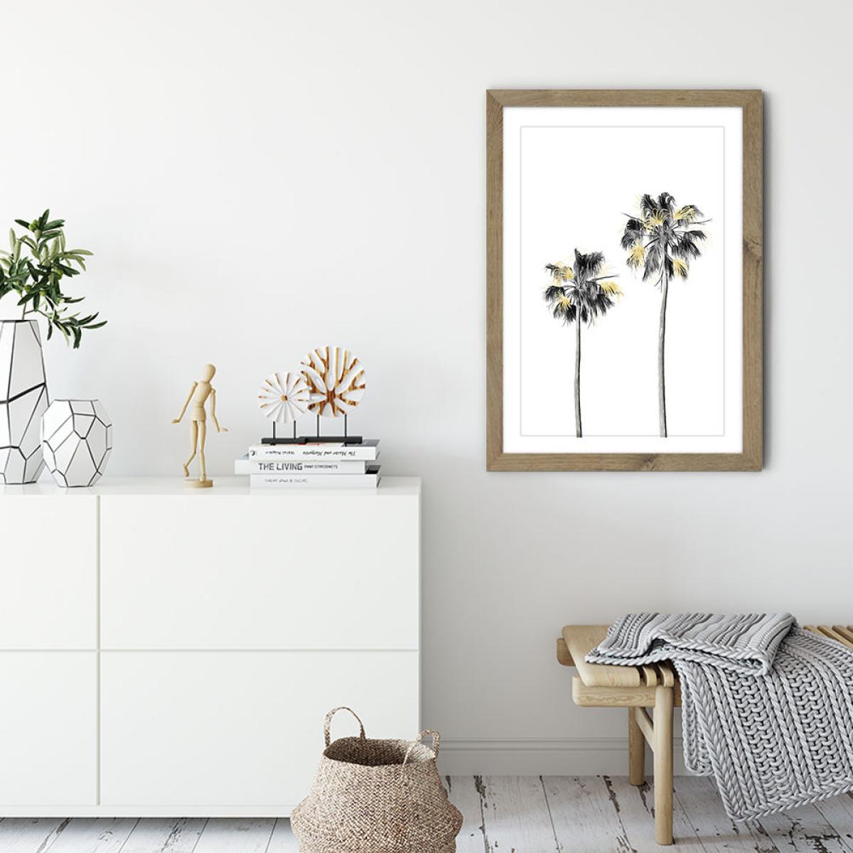 Palm Tree Black White and Gold 1 Art Print Oak Frame – image 3