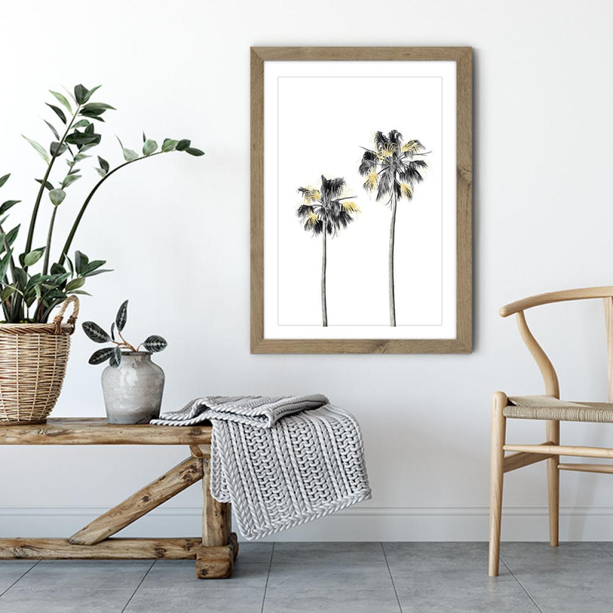 Palm Tree Black White and Gold 1 Art Print Oak Frame – image 4