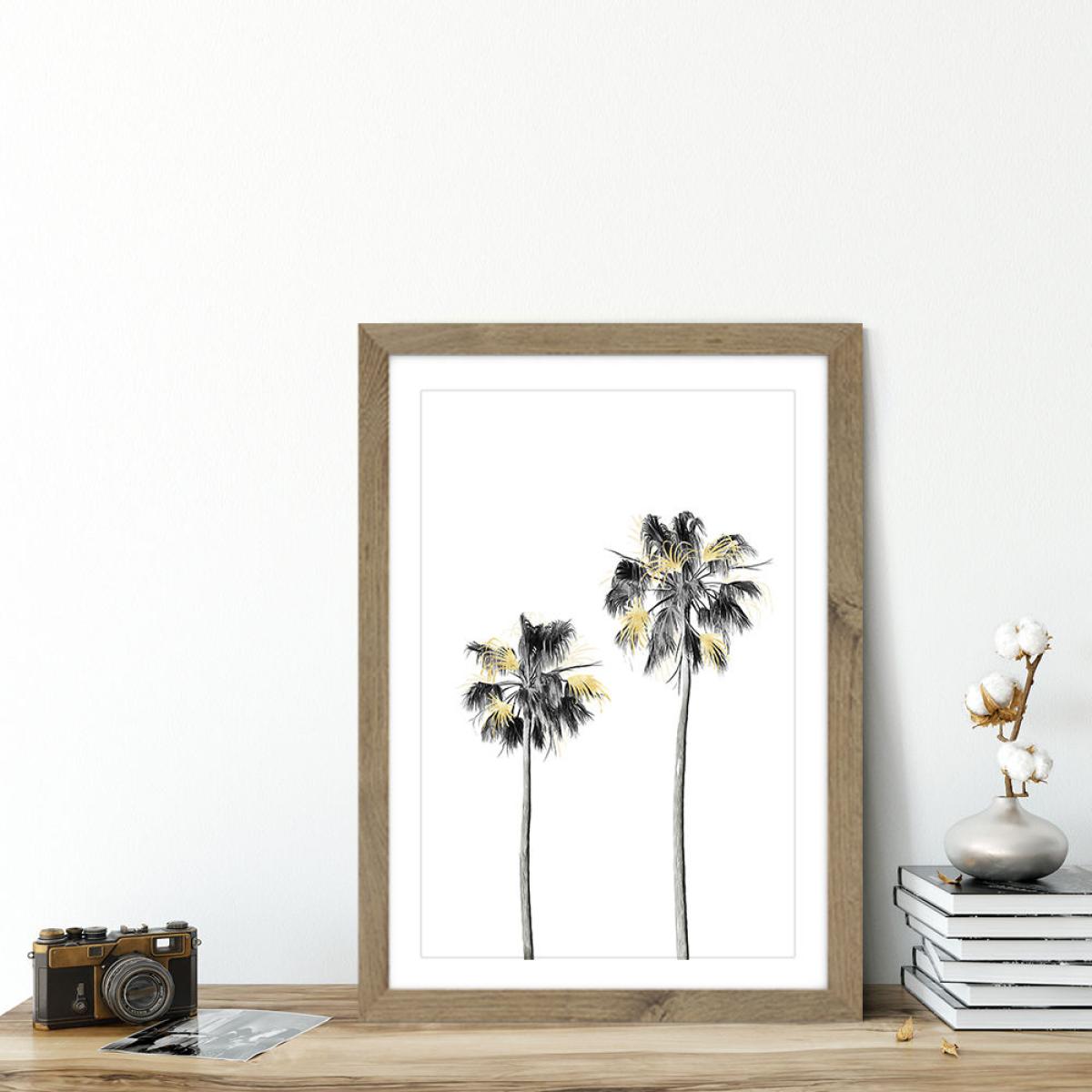Palm Tree Black White and Gold 1 Art Print Oak Frame – image 5