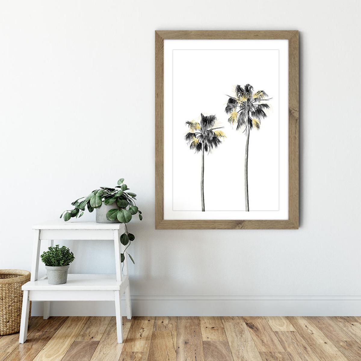 Palm Tree Black White and Gold 1 Art Print Oak Frame – image 6