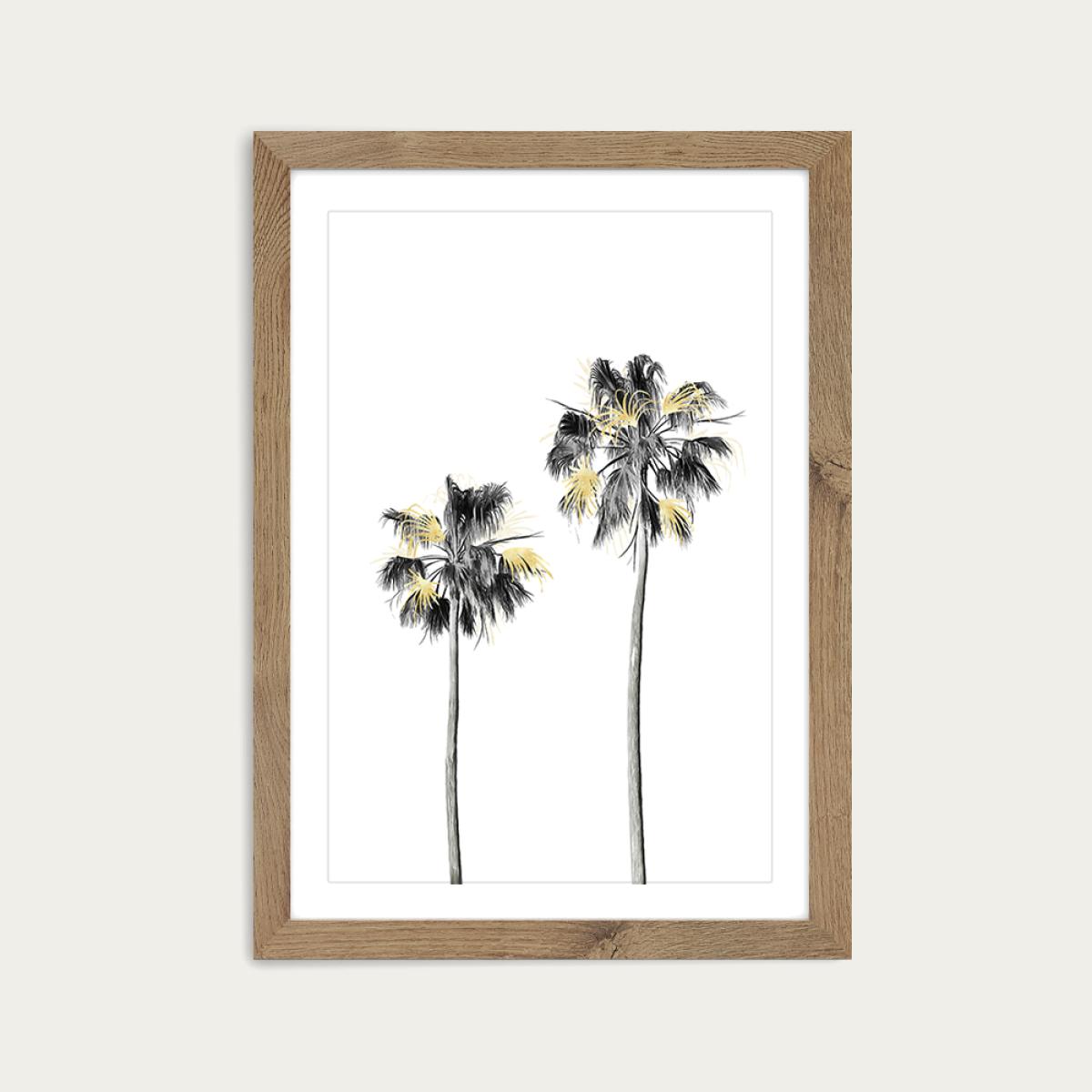Palm Tree Black White and Gold 1 Art Print Oak Frame – image 1