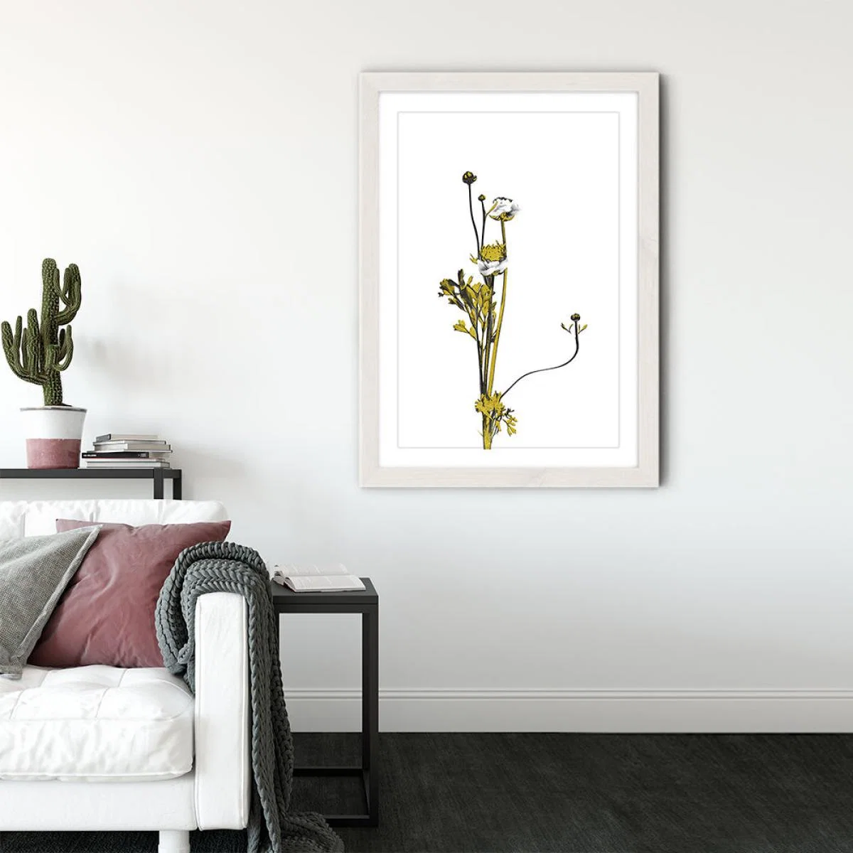 Flower Minimal Black and Gold 8 Art Print White Frame – image 2
