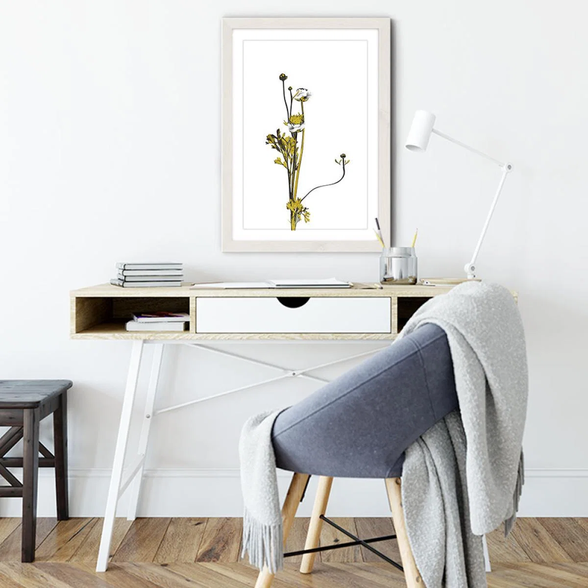 Flower Minimal Black and Gold 8 Art Print White Frame – image 4