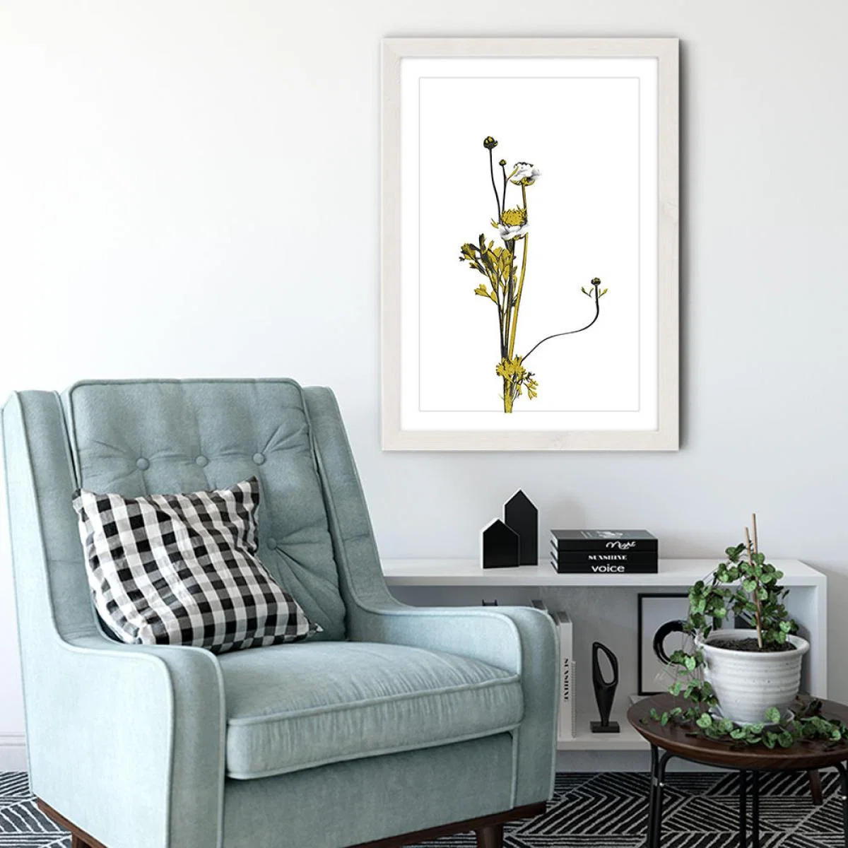 Flower Minimal Black and Gold 8 Art Print White Frame – image 5