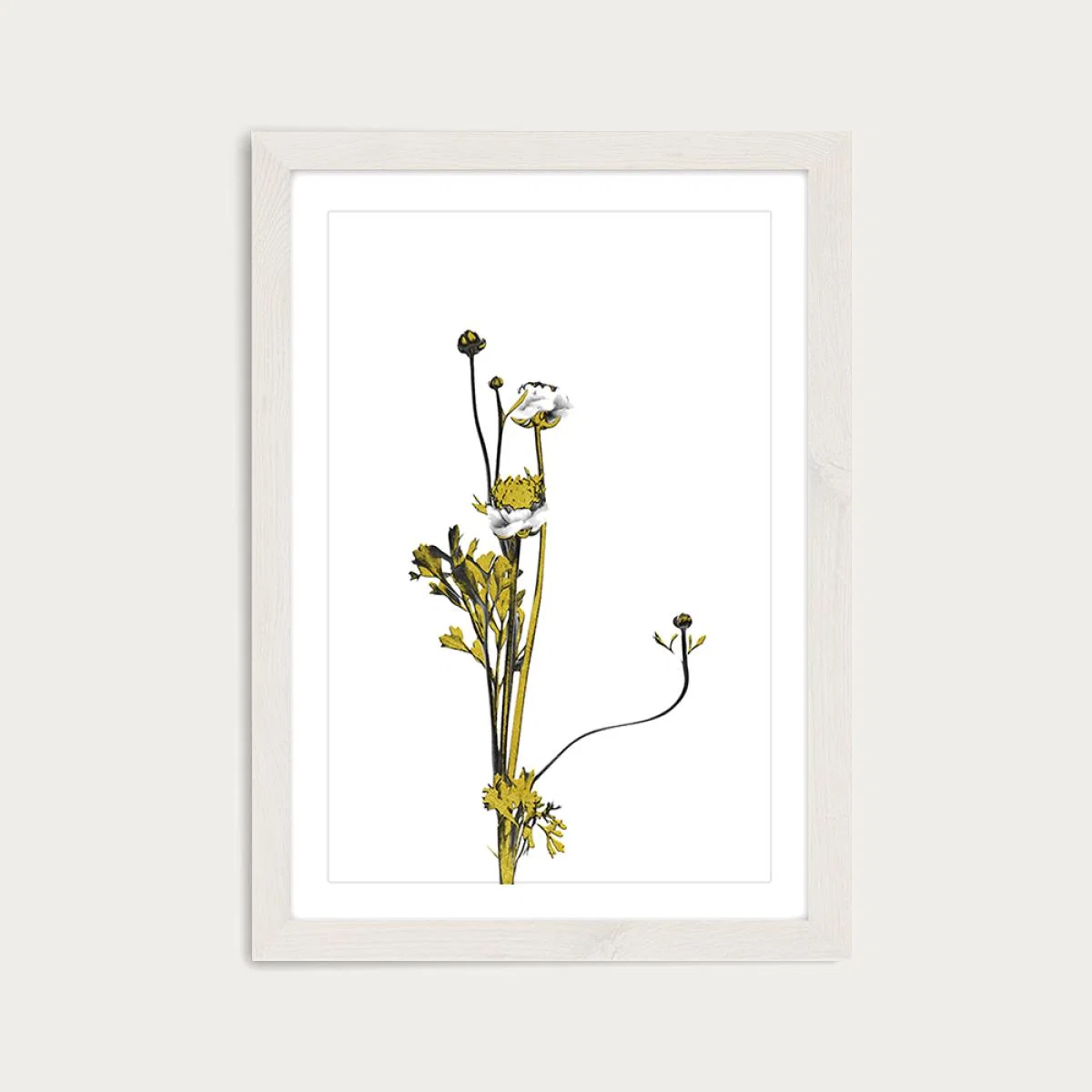 Flower Minimal Black and Gold 8 Art Print White Frame – image 1