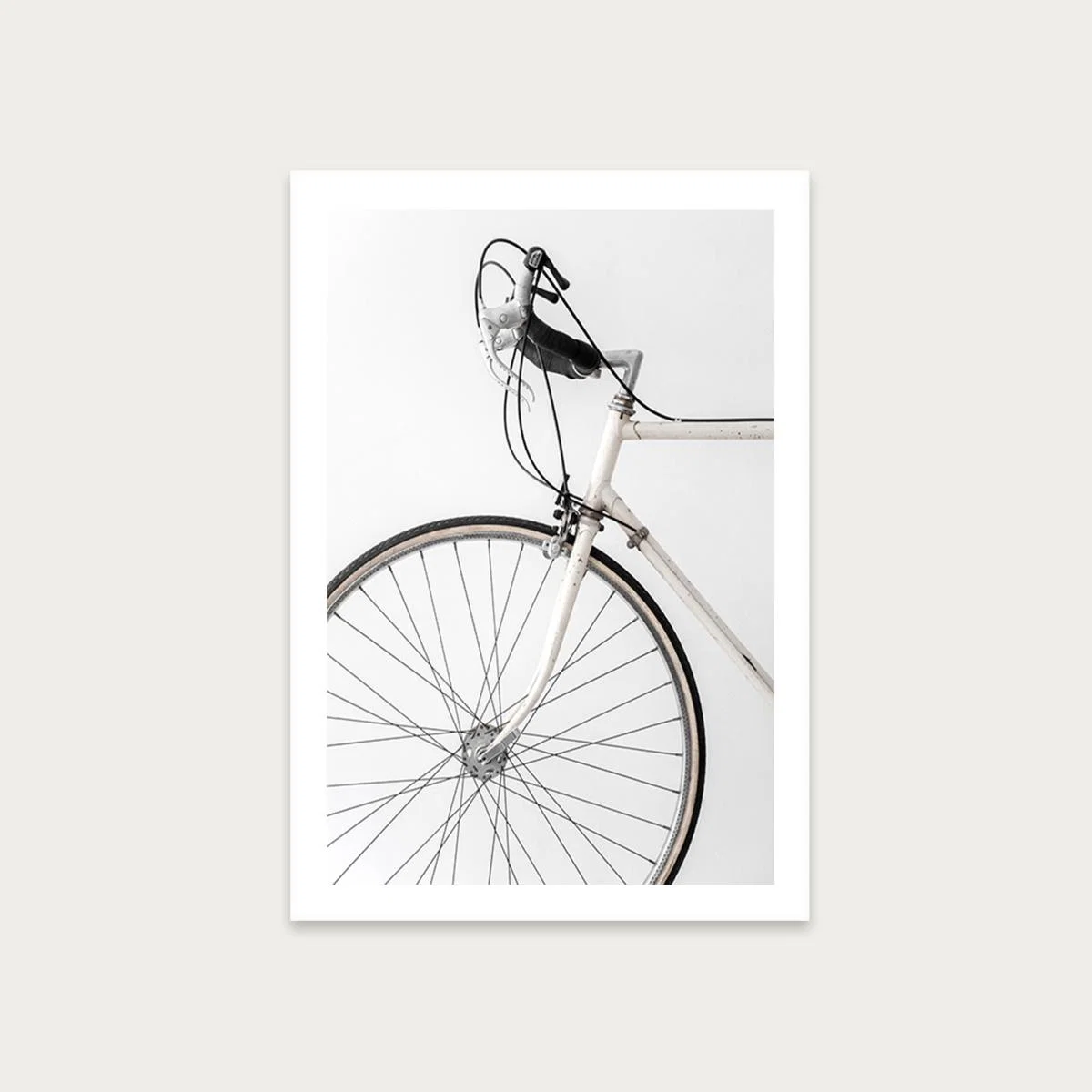 White Minimal Bicycle Love Art Print Unframed