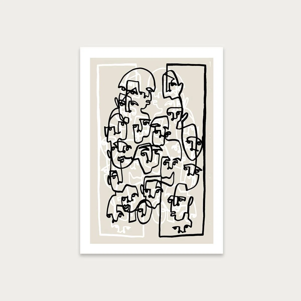 Face Book III Beige Art Print Unframed