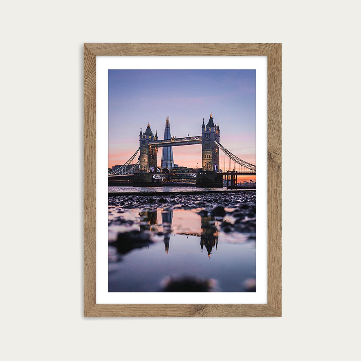 Tower Bridge Sunset Art Print Oak Frame – image 1