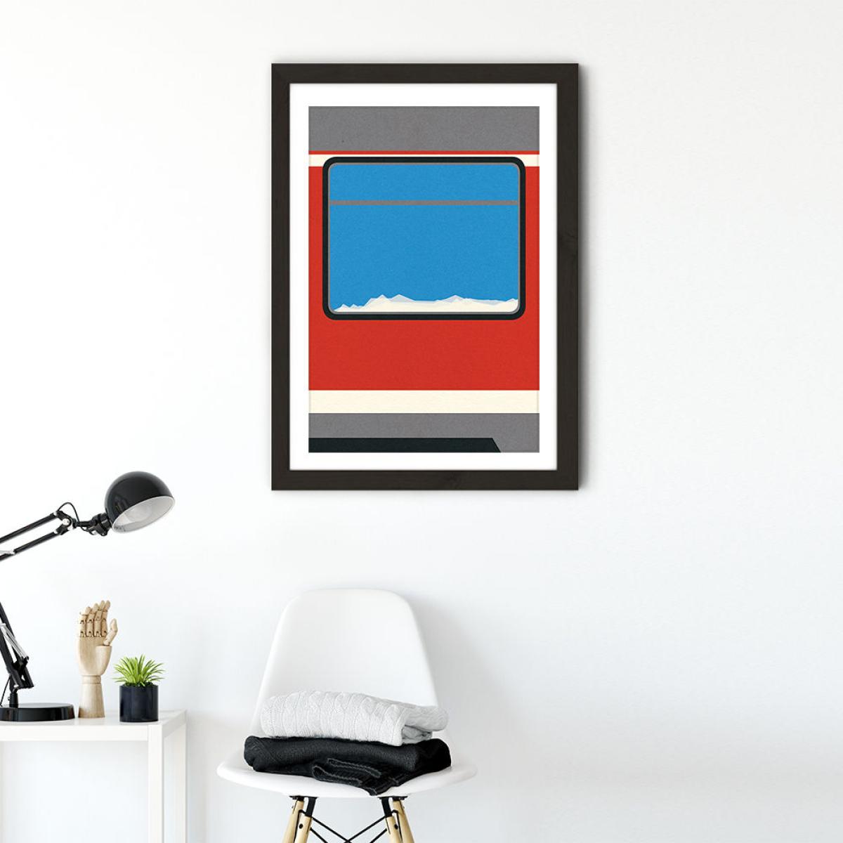 Red Train Art Print Black Frame – image 2