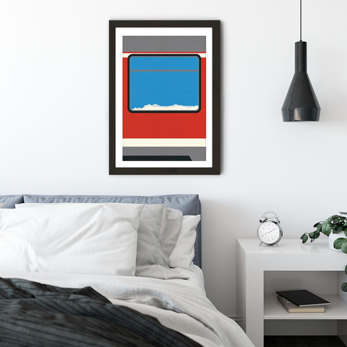 Red Train Art Print Black Frame – image 4
