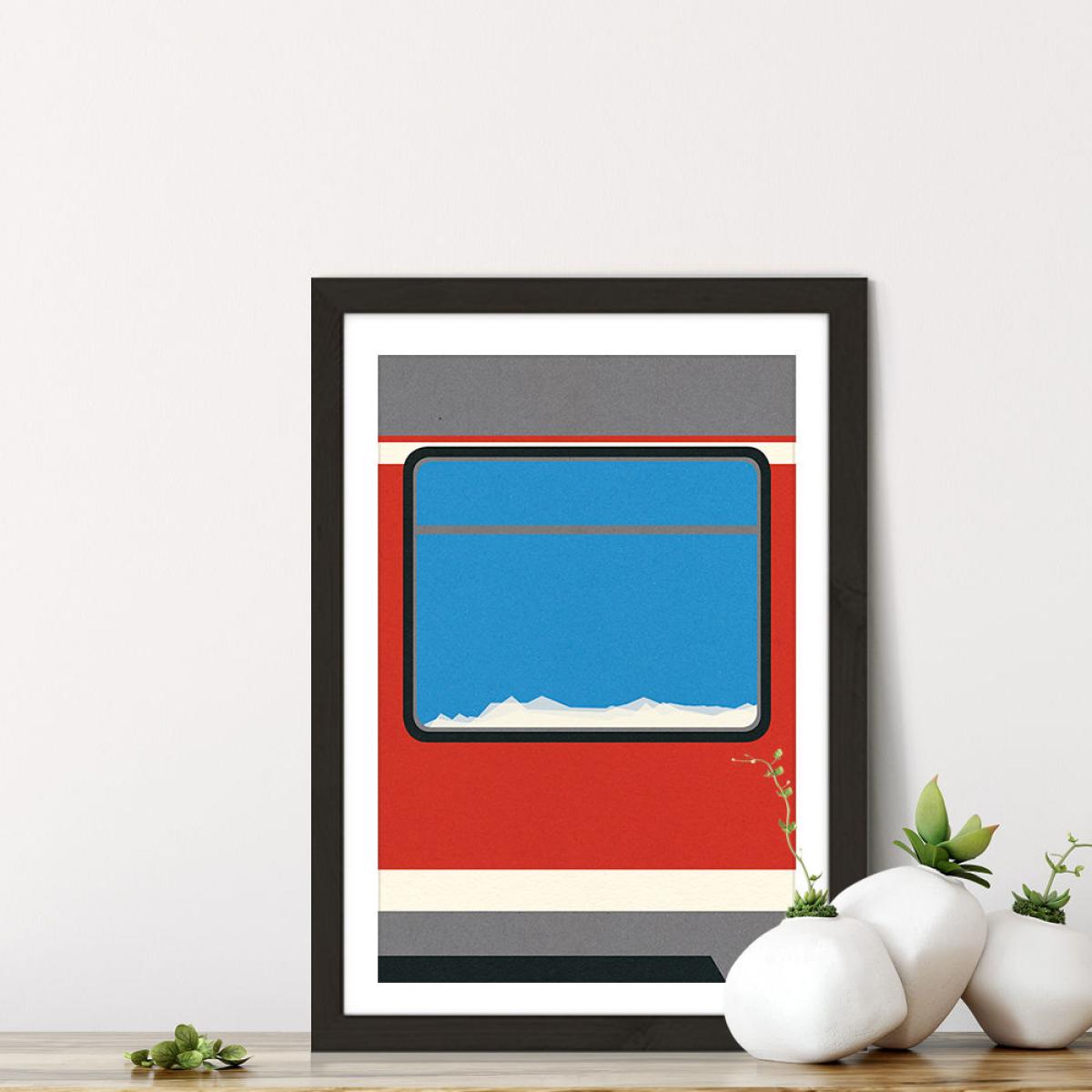 Red Train Art Print Black Frame – image 6