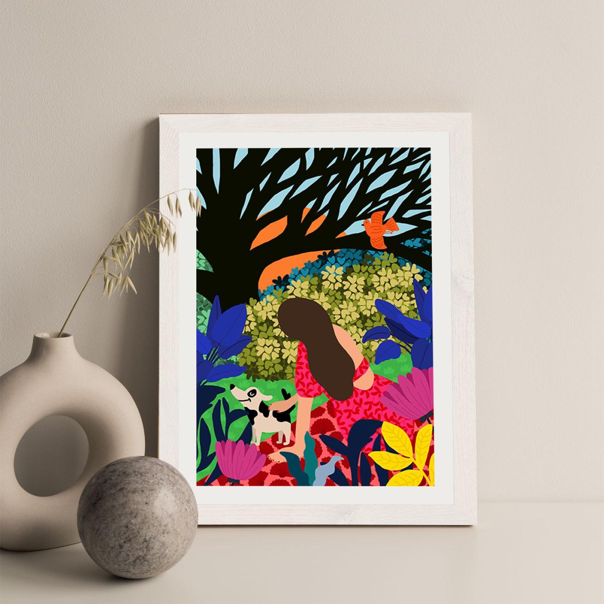 Relaxing Under My Favorite Tree Art Print White Frame – image 2