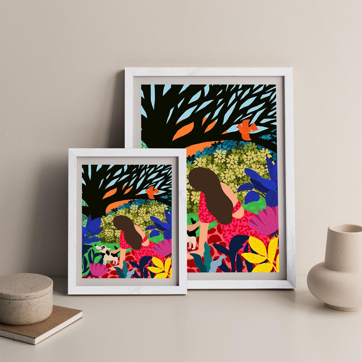 Relaxing Under My Favorite Tree Art Print White Frame – image 8