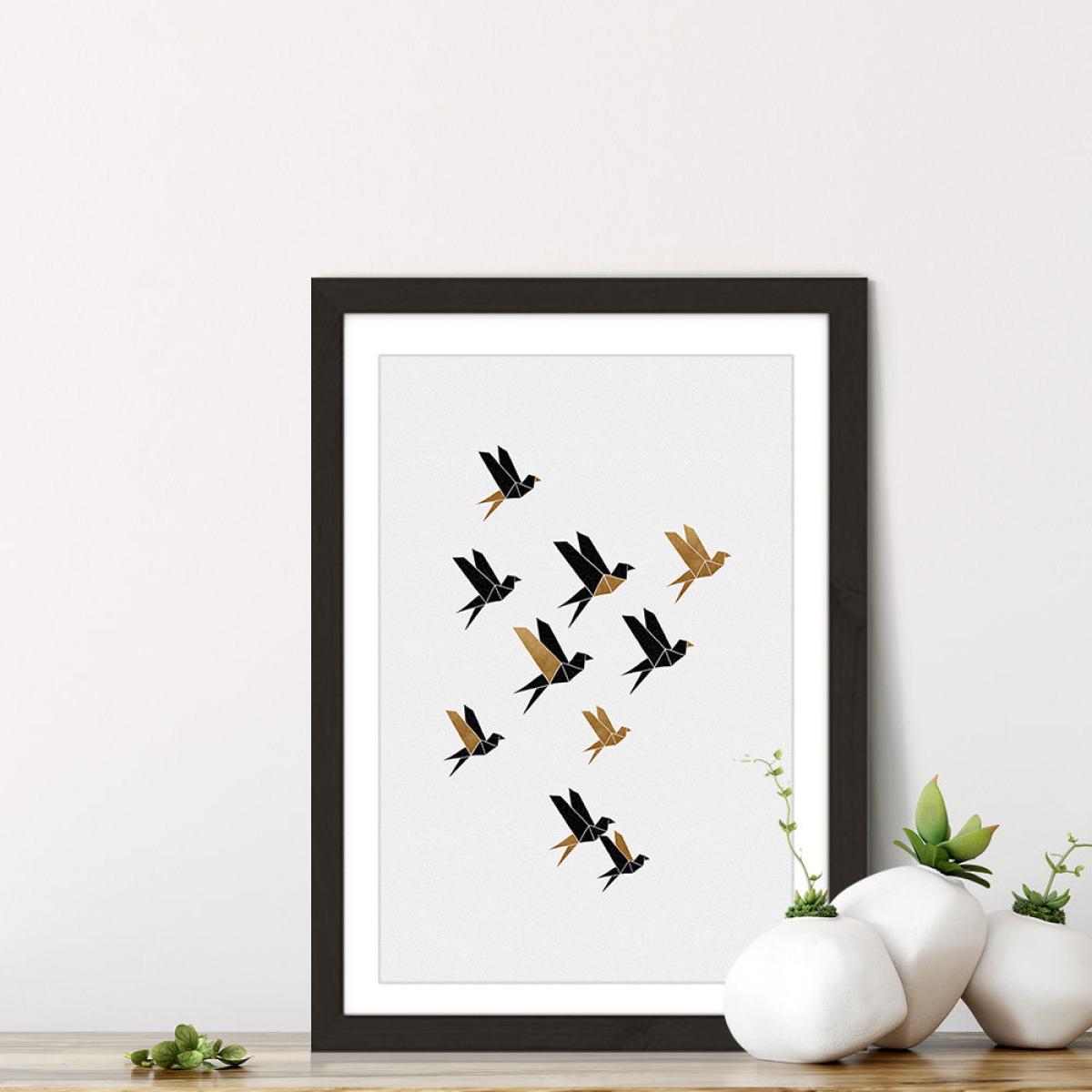Origami Birds Collage II Art Print Black Frame – image 2