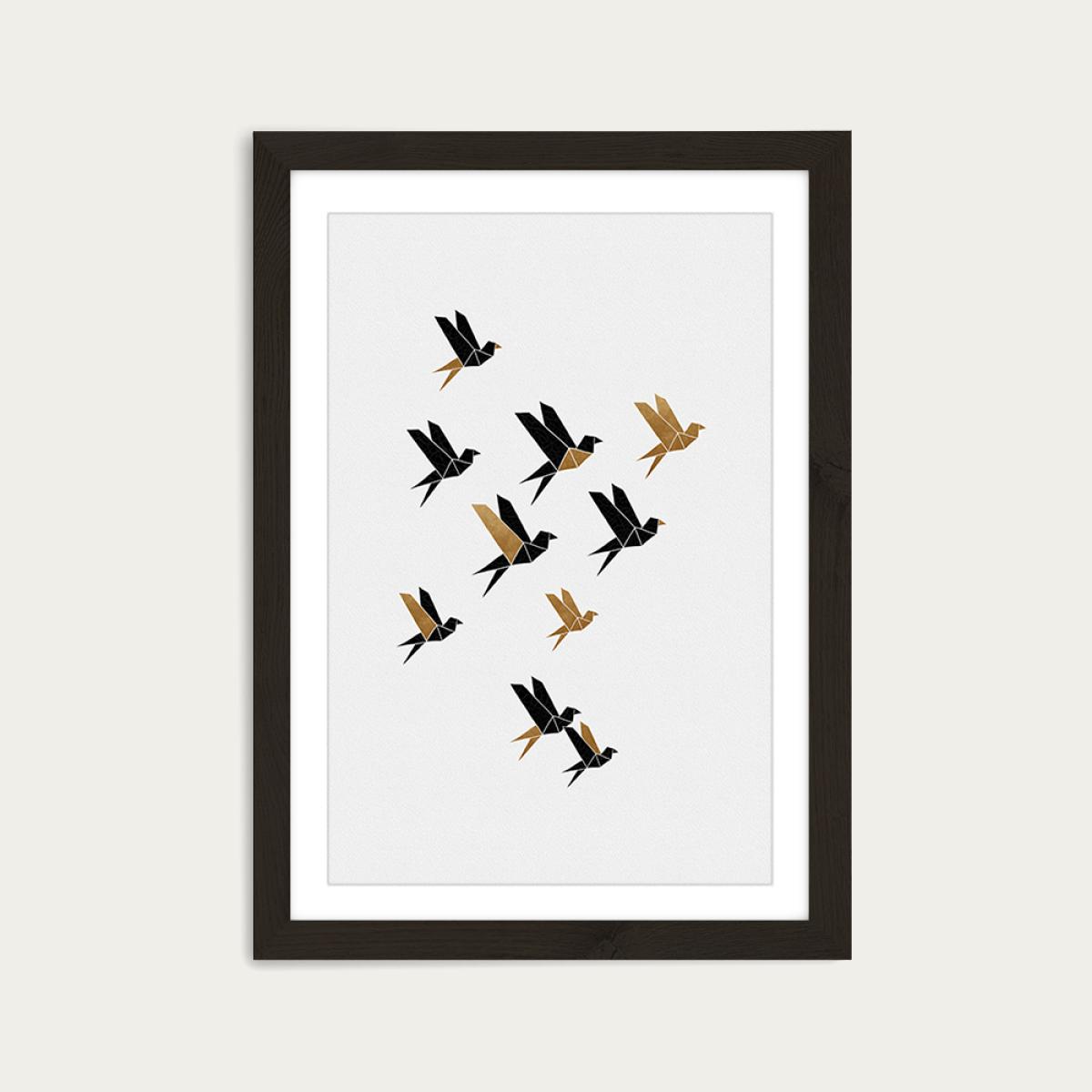 Origami Birds Collage II Art Print Black Frame – image 1