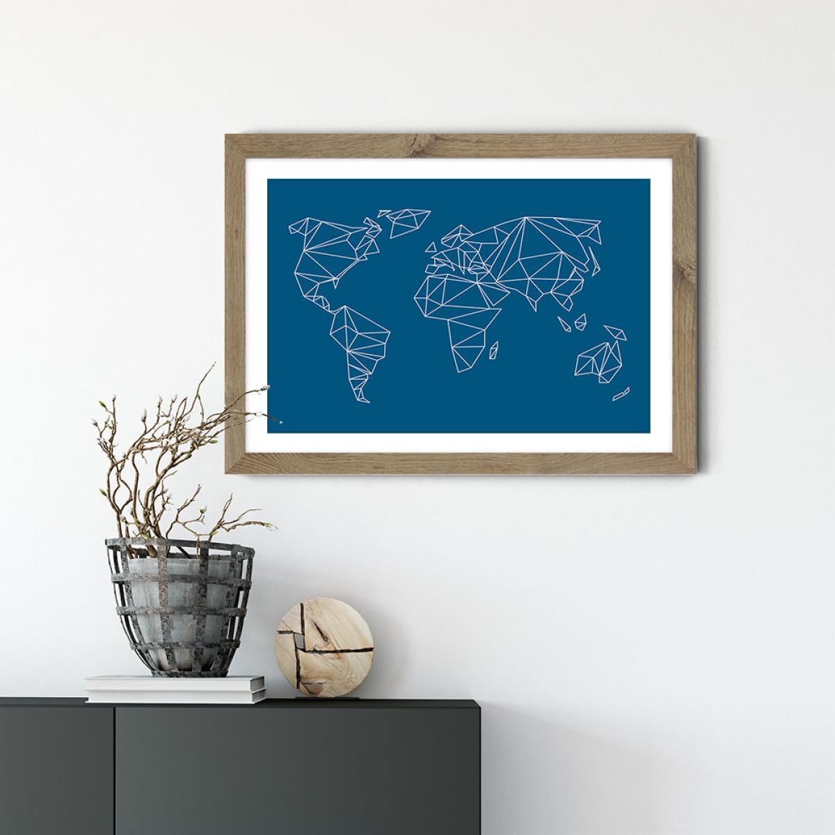 Geometrical World – Indigo Art Print Oak Frame – image 2
