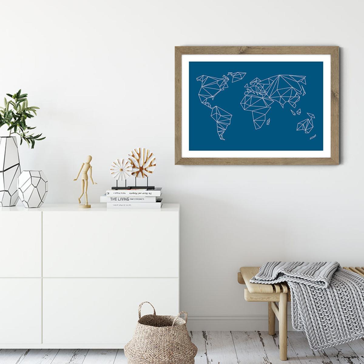 Geometrical World – Indigo Art Print Oak Frame – image 3