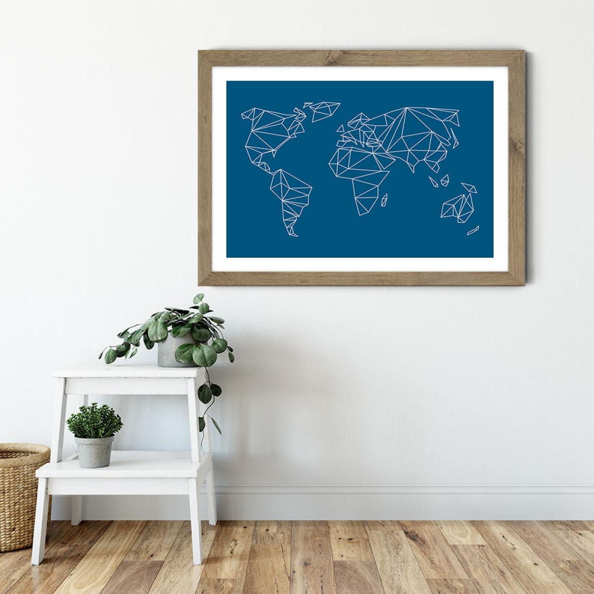 Geometrical World – Indigo Art Print Oak Frame – image 4