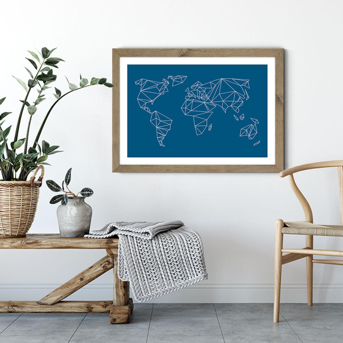 Geometrical World – Indigo Art Print Oak Frame – image 5