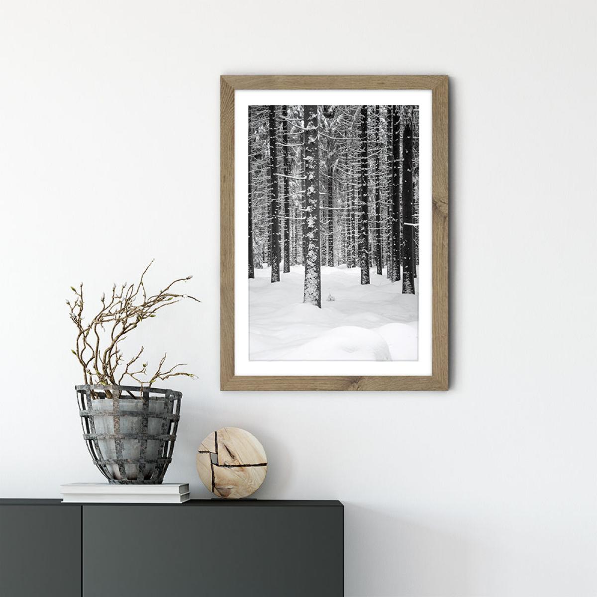 Deep Dark White Forest Art Print Oak Frame – image 2