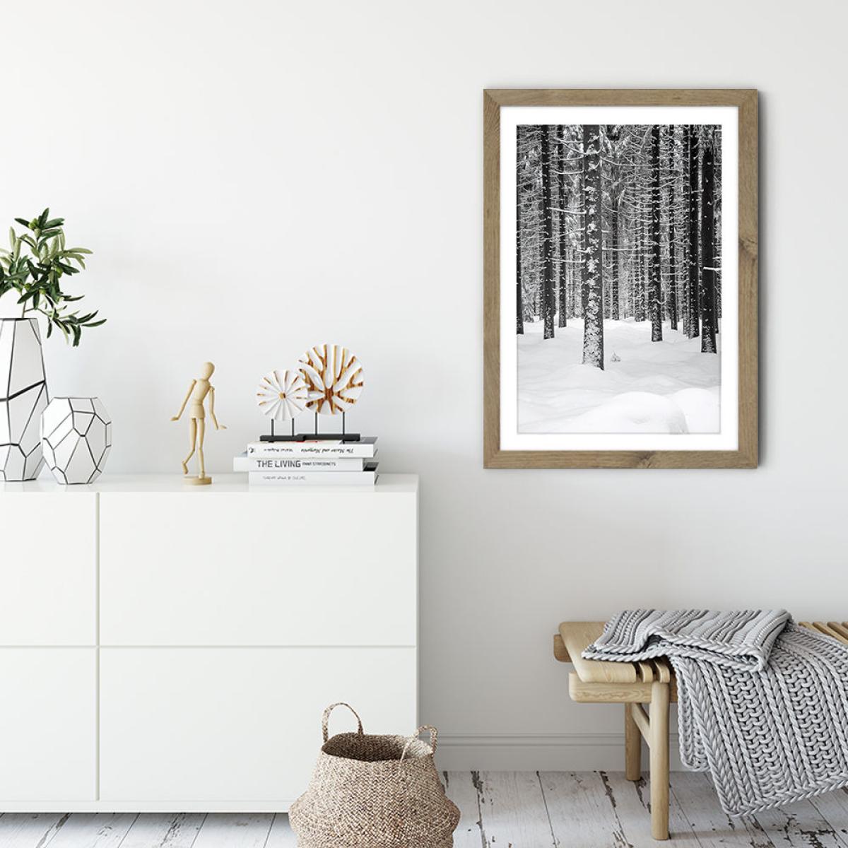 Deep Dark White Forest Art Print Oak Frame – image 3