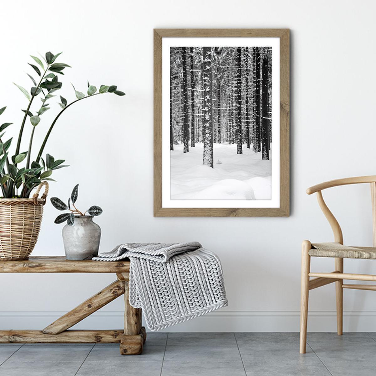 Deep Dark White Forest Art Print Oak Frame – image 4