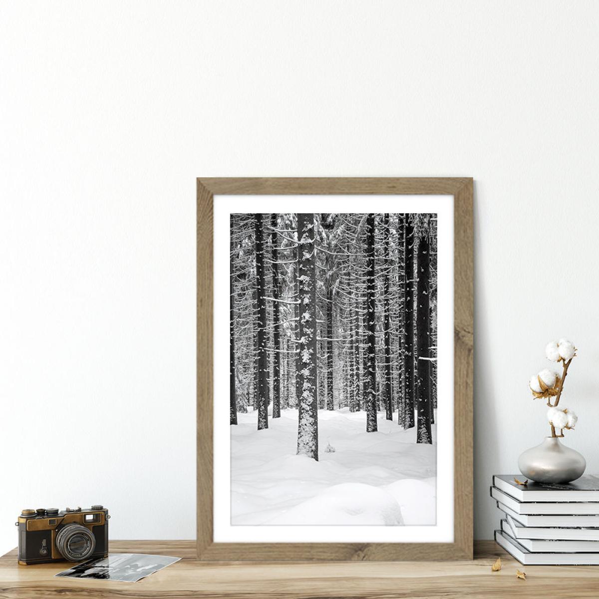Deep Dark White Forest Art Print Oak Frame – image 5