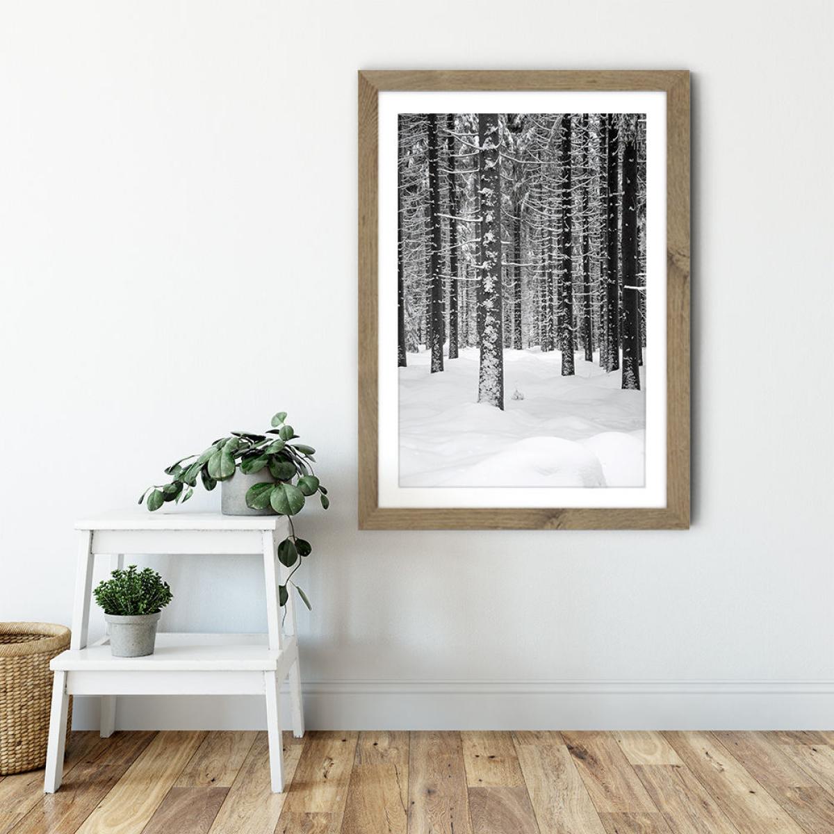 Deep Dark White Forest Art Print Oak Frame – image 6
