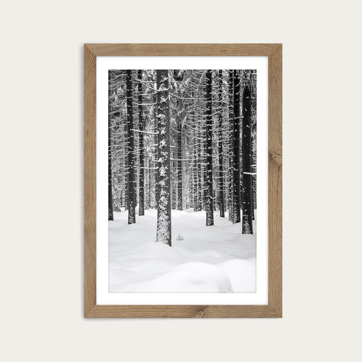 Deep Dark White Forest Art Print Oak Frame – image 1