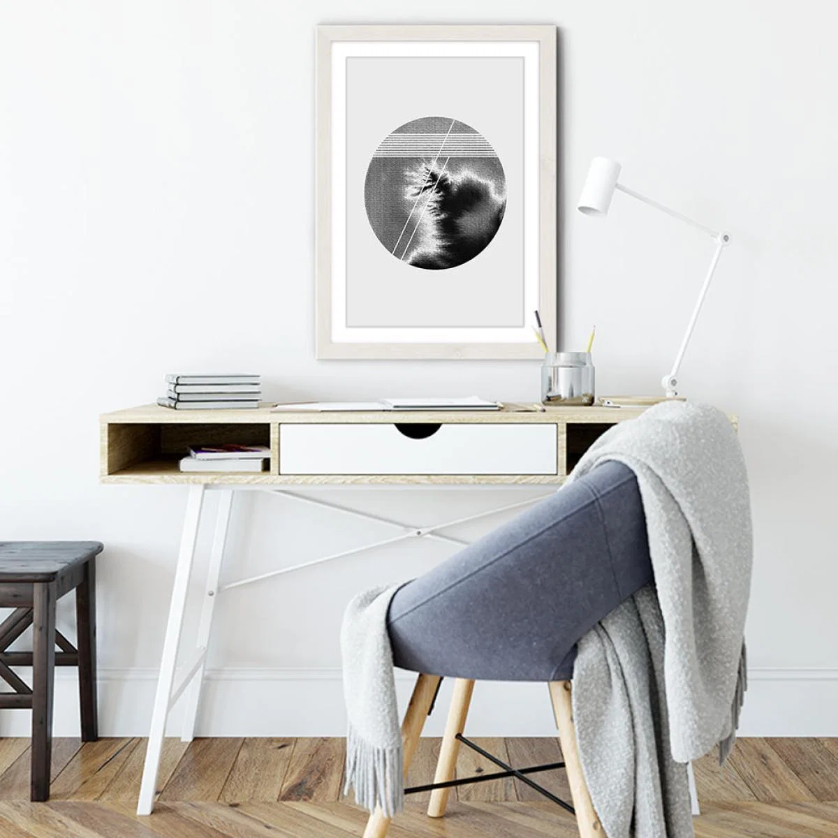 Lines and Circle Art Print White Frame – image 2