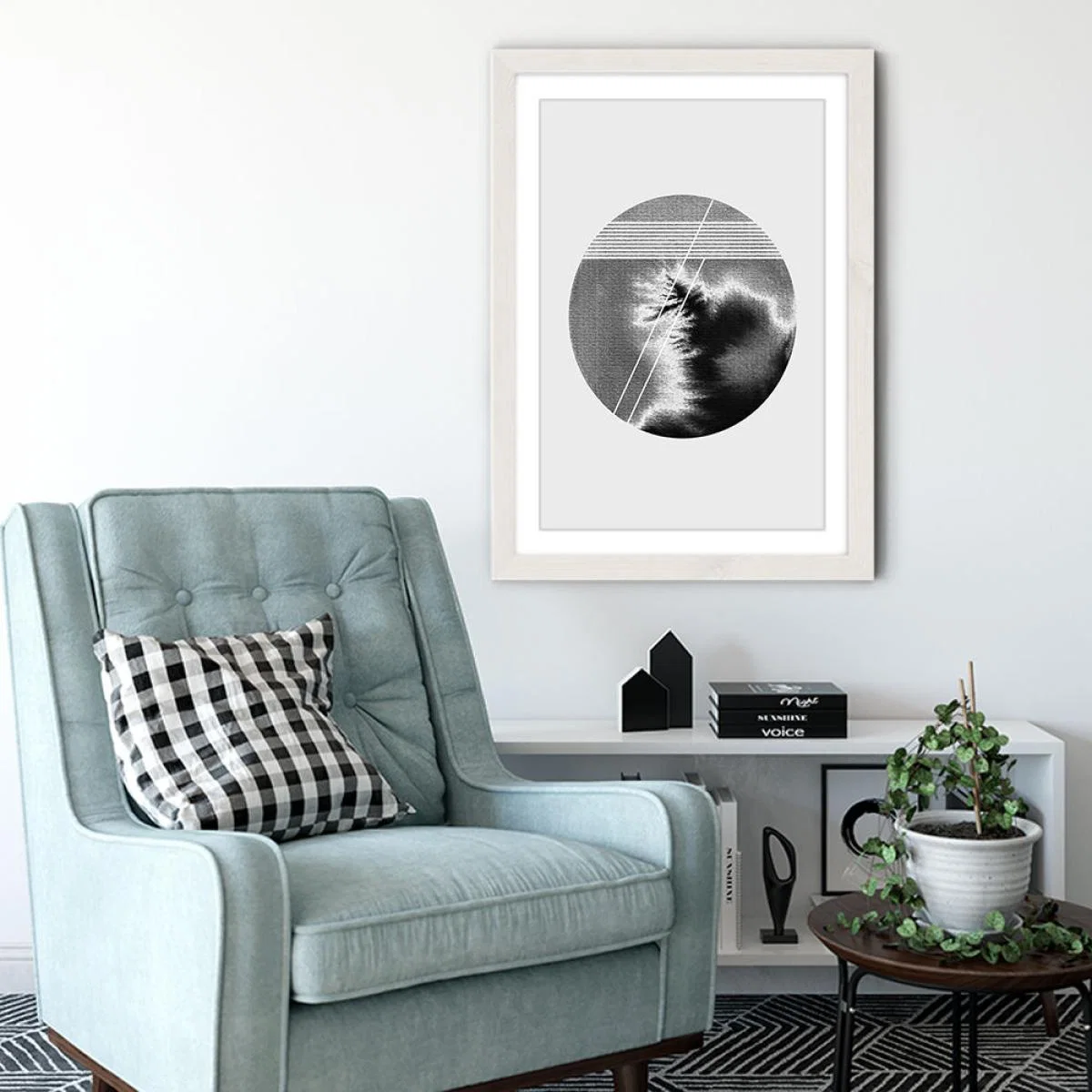 Lines and Circle Art Print White Frame – image 4