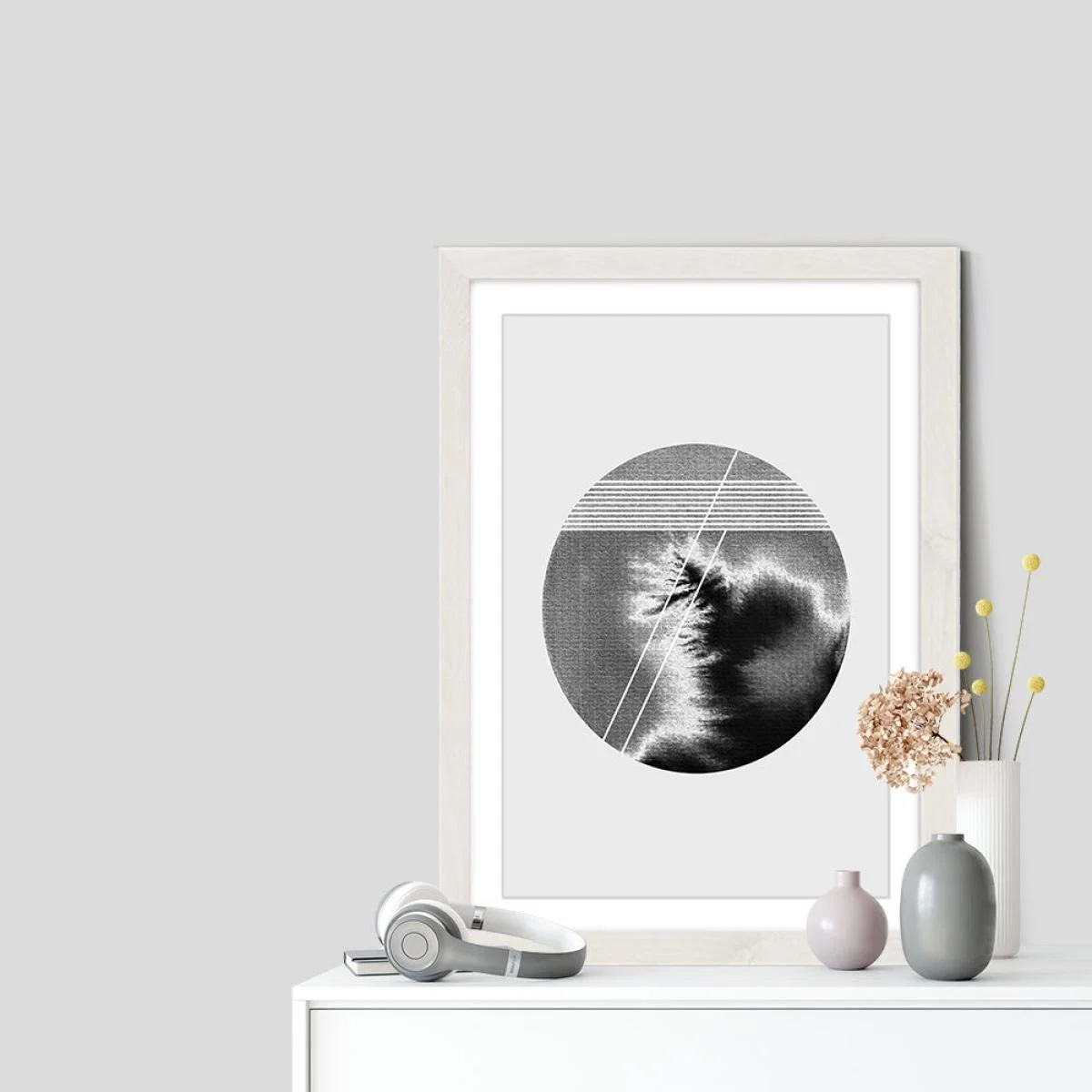 Lines and Circle Art Print White Frame – image 6