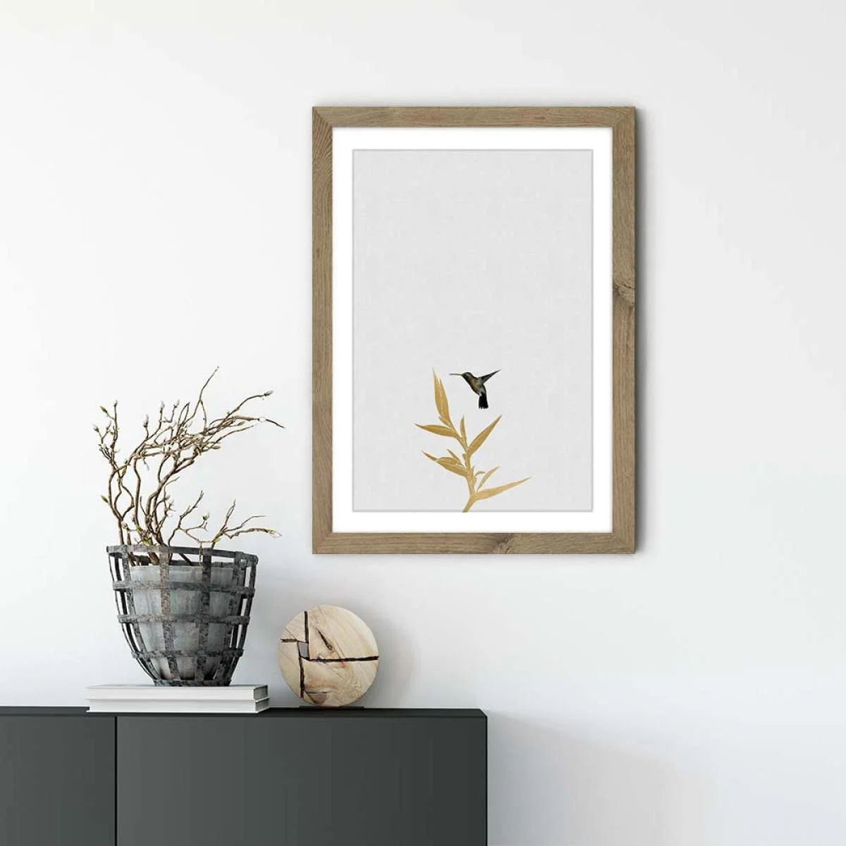 Hummingbird & Flower II Art Print Oak Frame – image 2