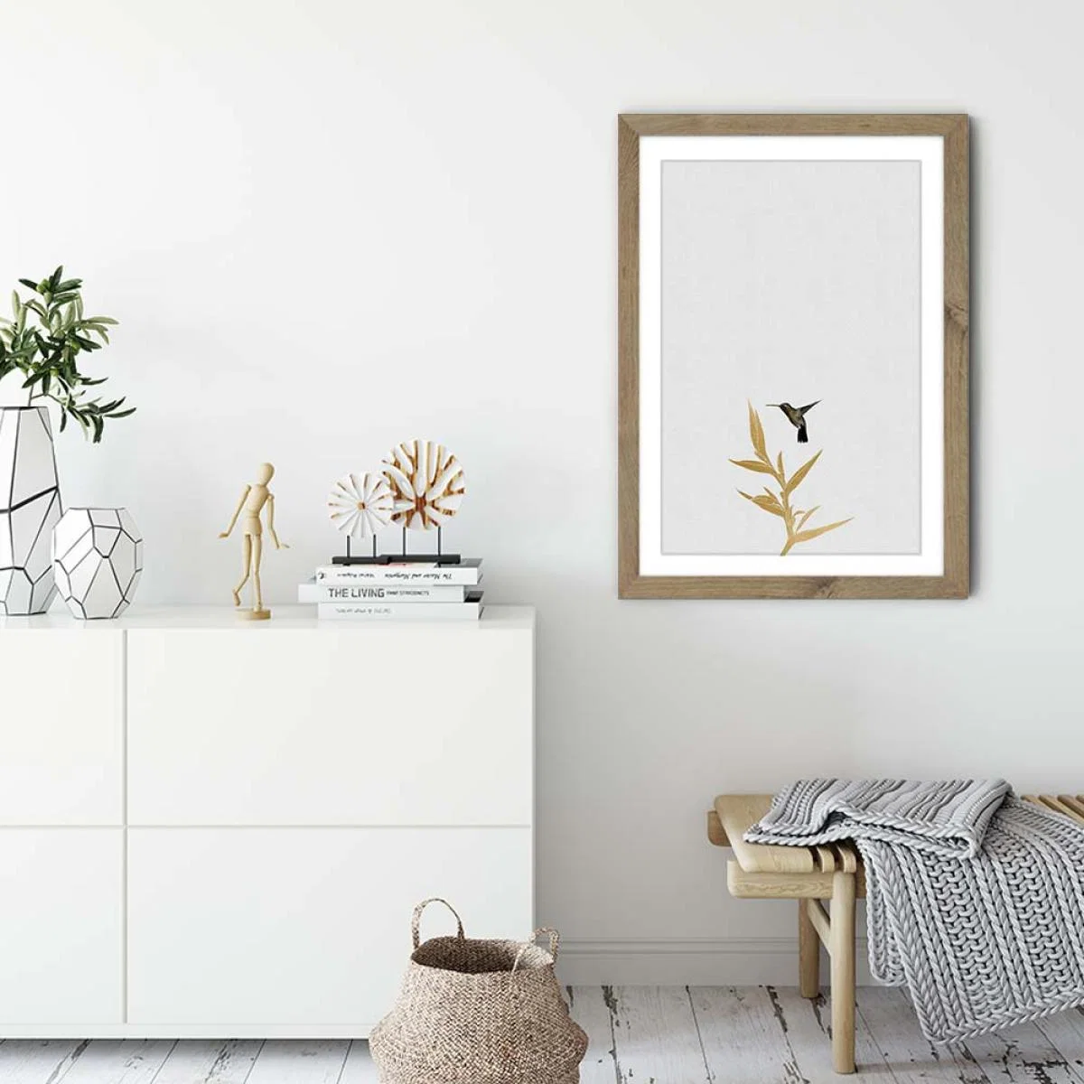 Hummingbird & Flower II Art Print Oak Frame – image 3