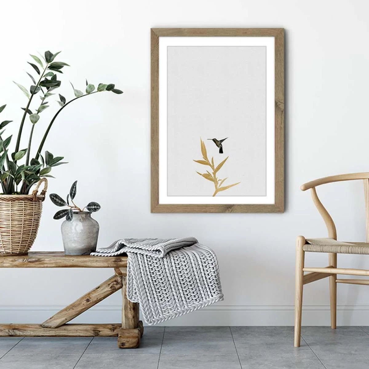 Hummingbird & Flower II Art Print Oak Frame – image 4