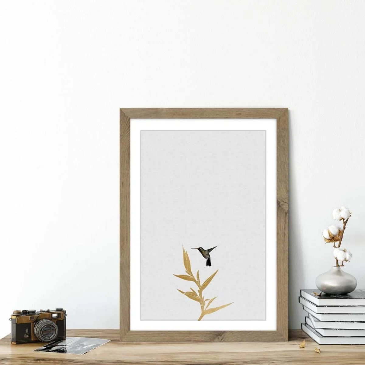 Hummingbird & Flower II Art Print Oak Frame – image 5