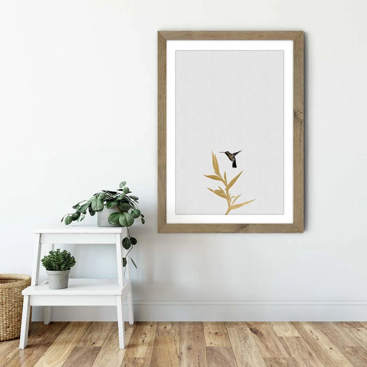 Hummingbird & Flower II Art Print Oak Frame – image 6