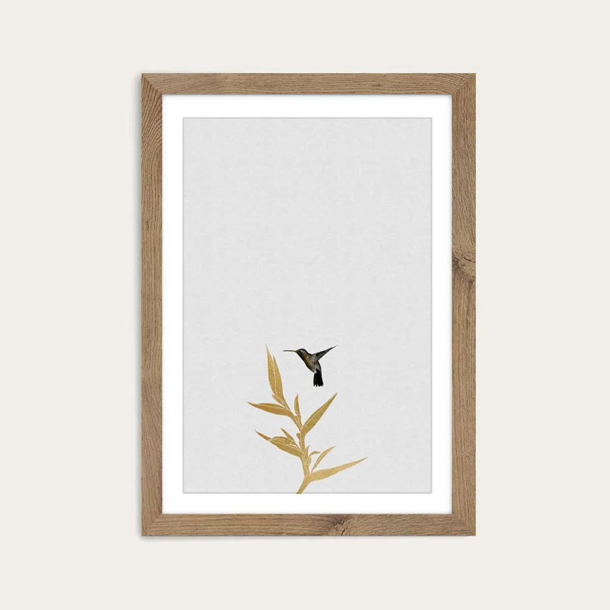 Hummingbird & Flower II Art Print Oak Frame – image 1