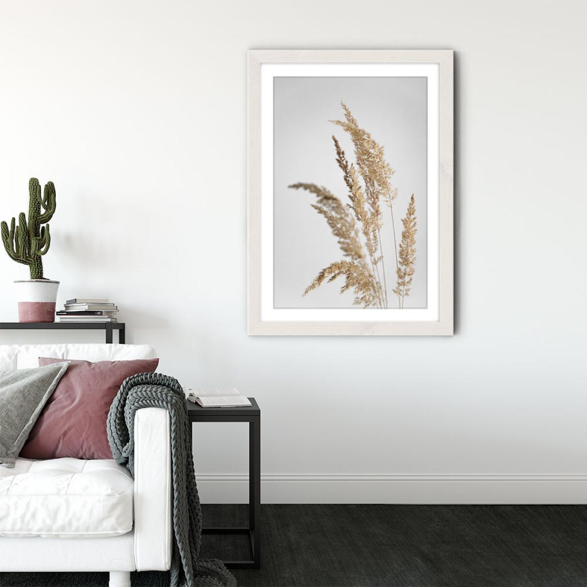 Golden Pampas Grass Art Print White Frame – image 2