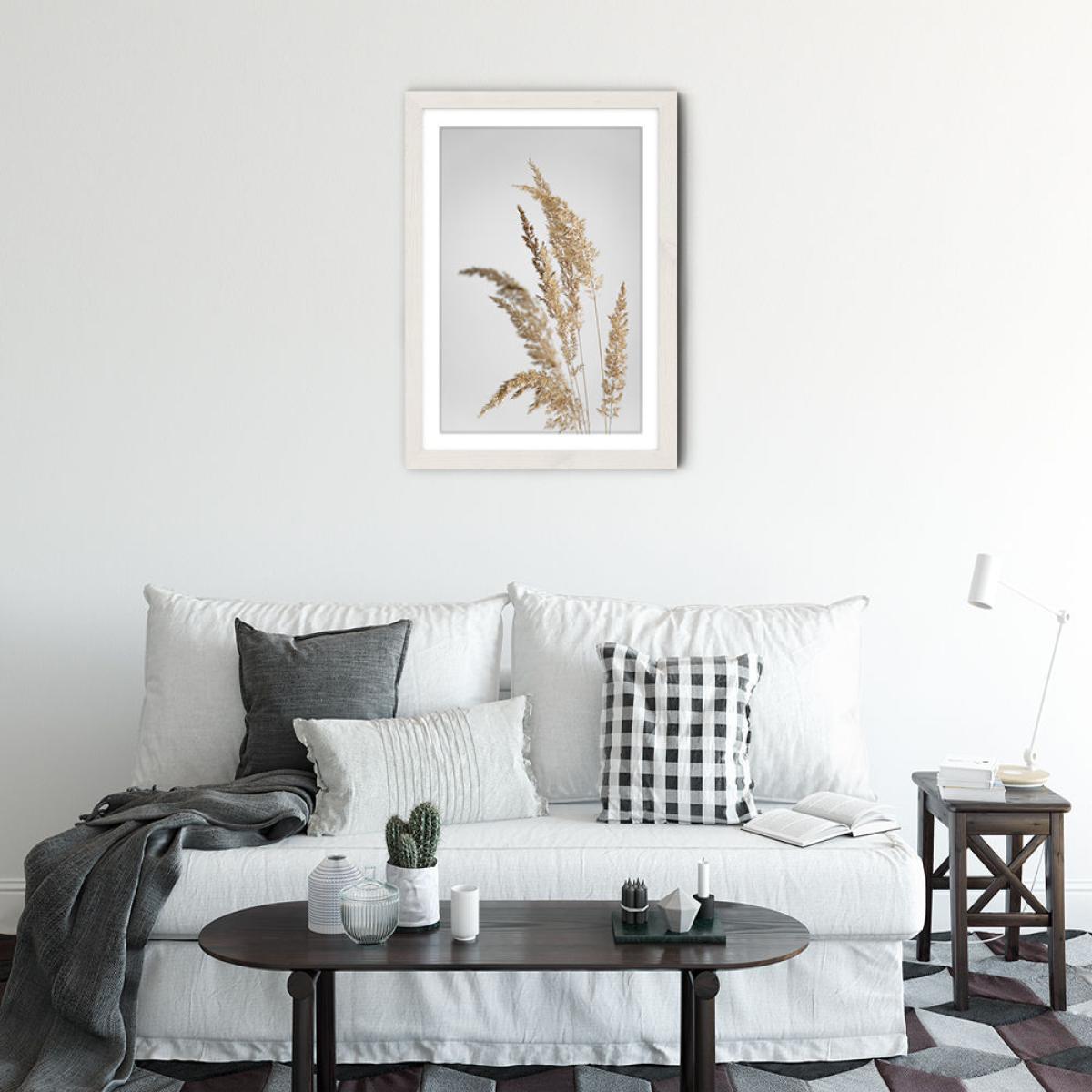 Golden Pampas Grass Art Print White Frame – image 3