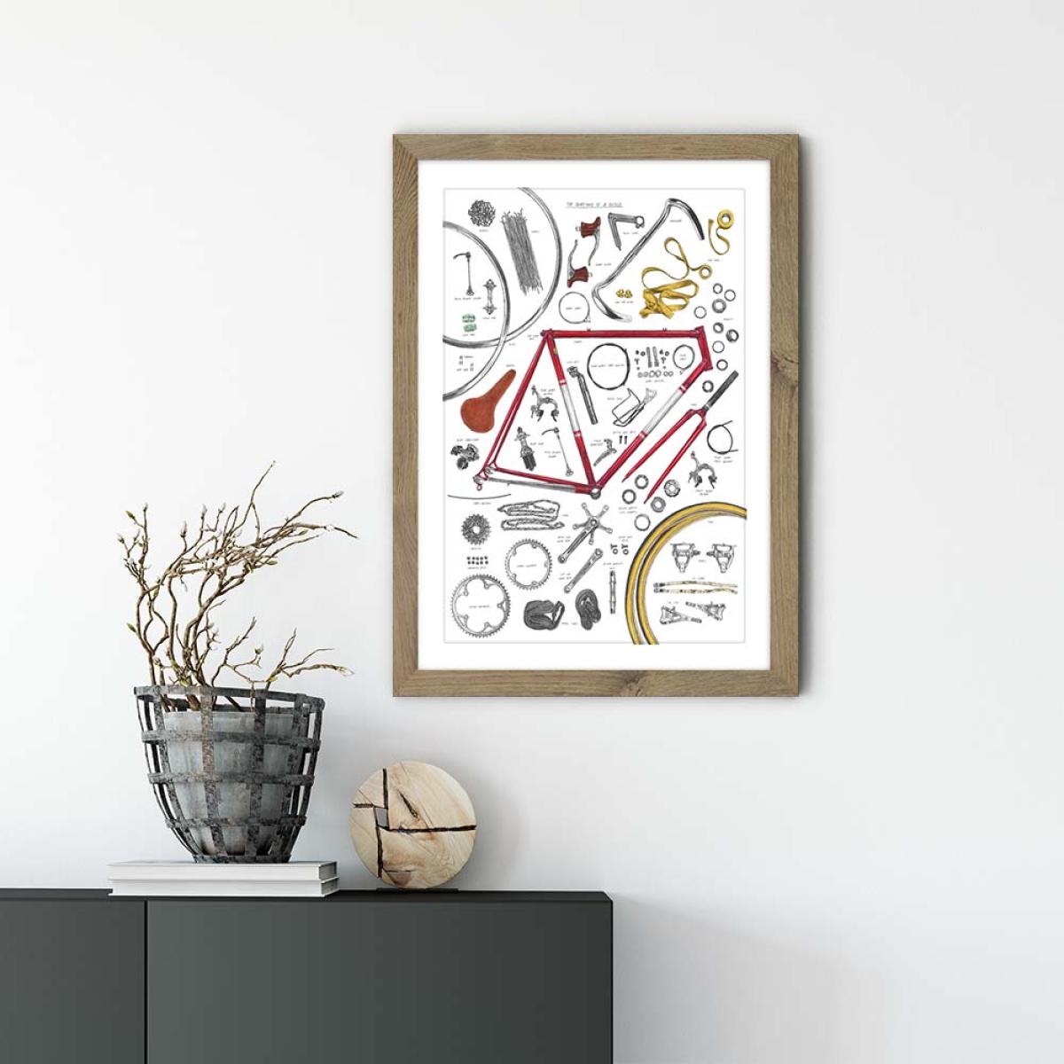 Oak Frame Anatomy Of A Bicycle Art Print – image 2