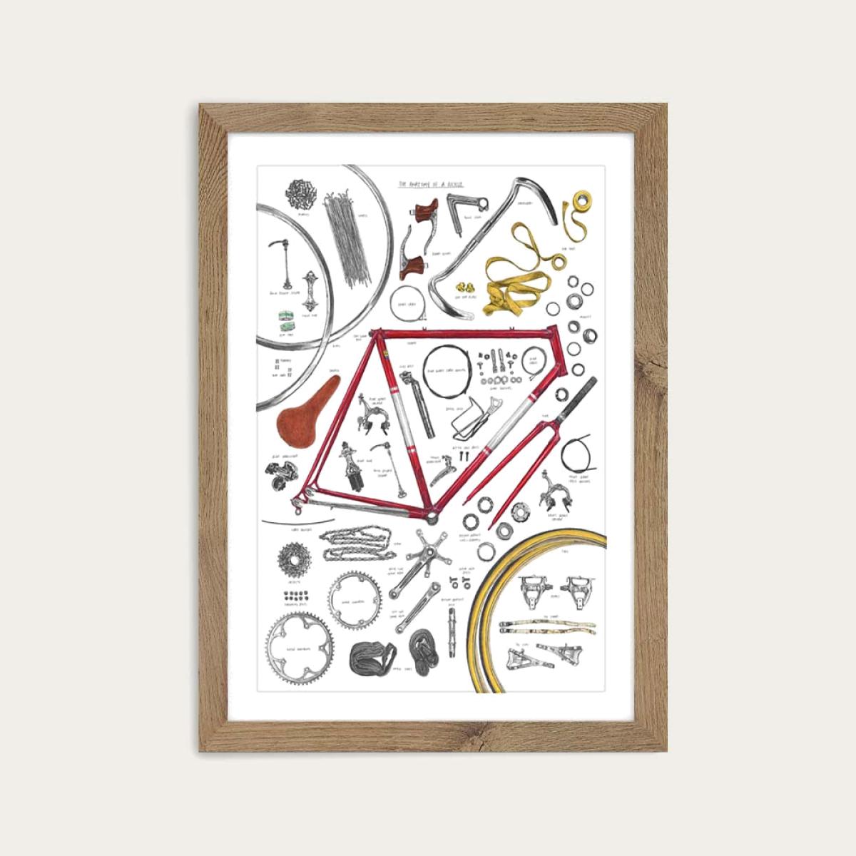 Oak Frame Anatomy Of A Bicycle Art Print – image 1