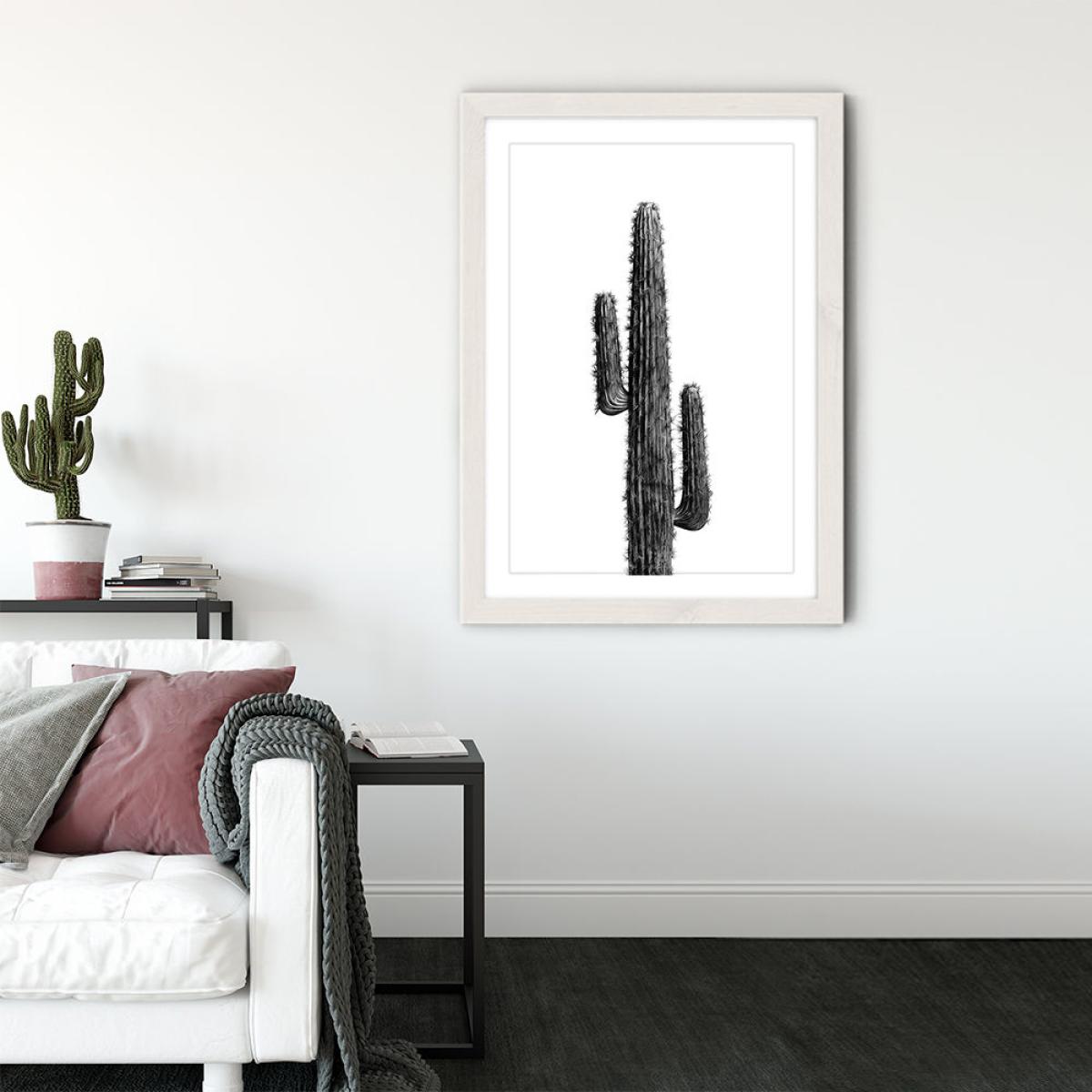 Cactus Black and White 1 Art Print White Frame – image 3