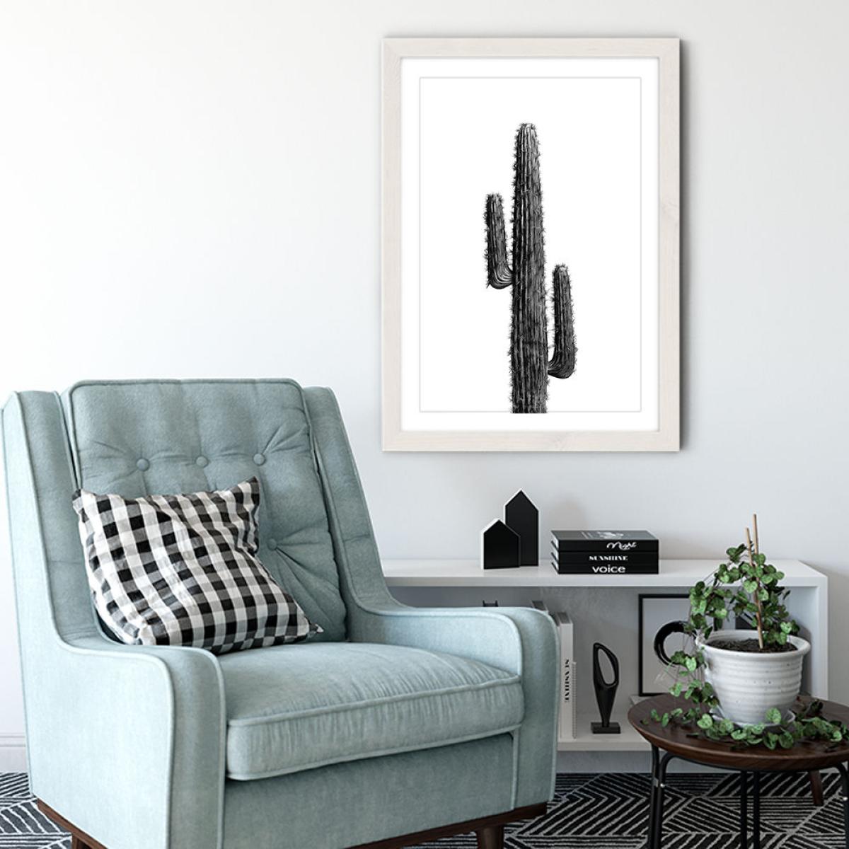 Cactus Black and White 1 Art Print White Frame – image 4