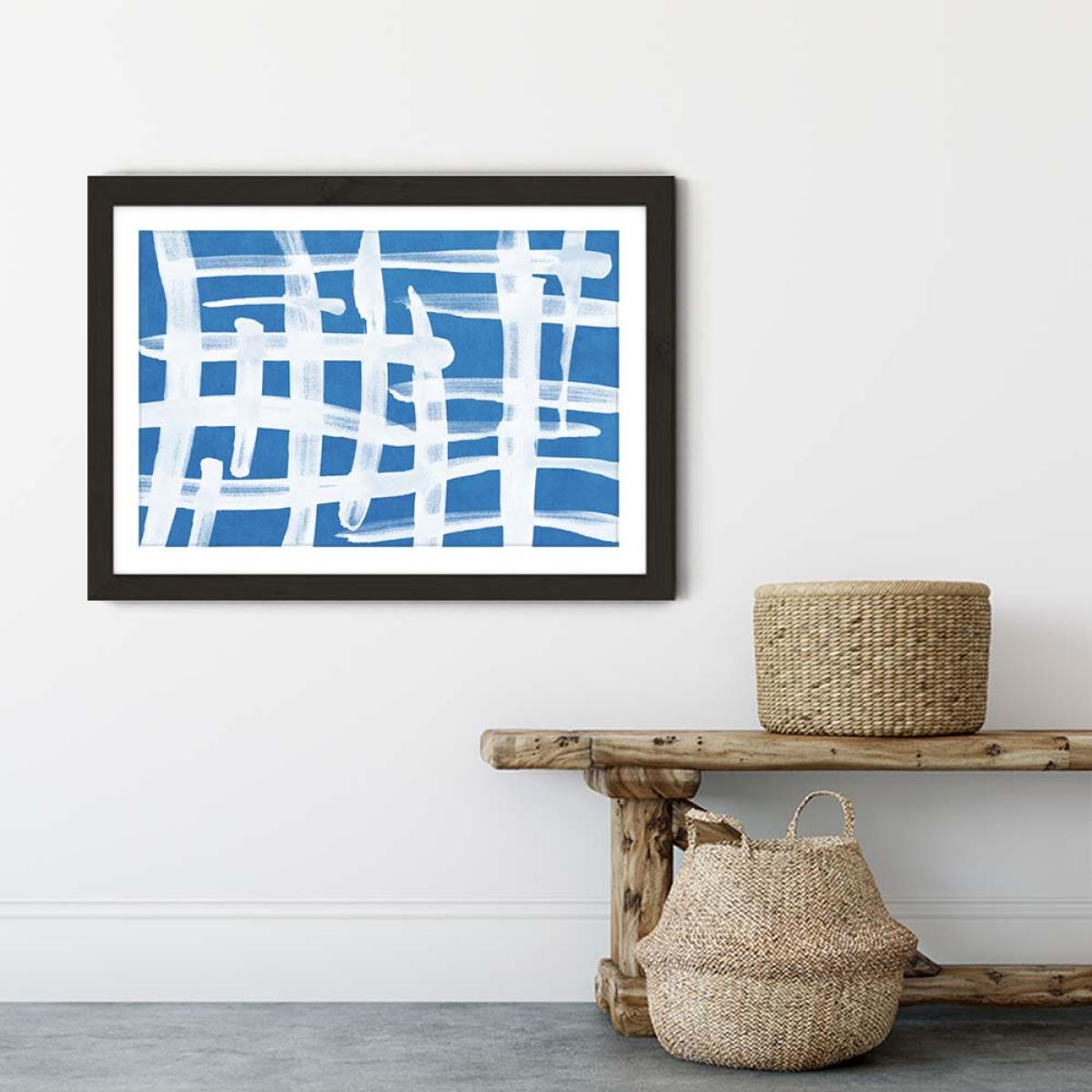 Abstract Lines Blue and White 02 Art Print Black Frame – image 4