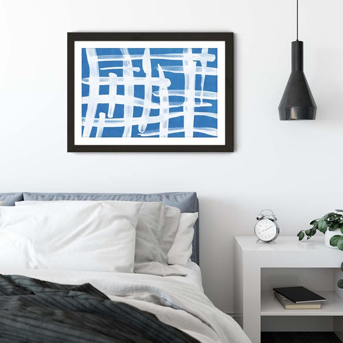 Abstract Lines Blue and White 02 Art Print Black Frame – image 6