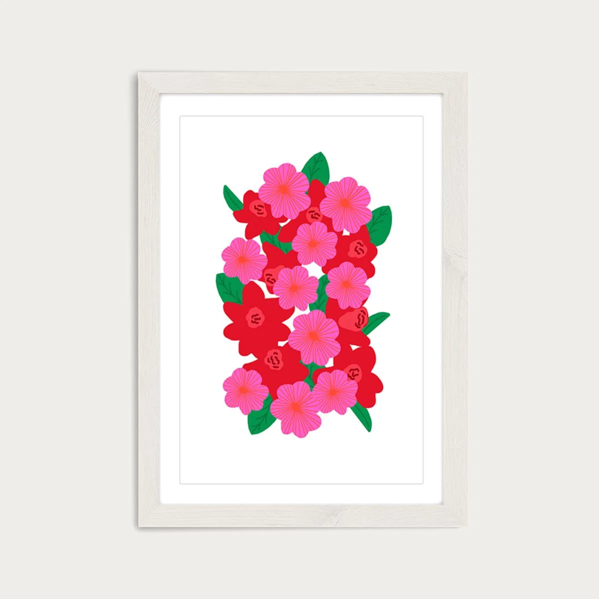 Pink Flowers Art Print White Frame – image 1