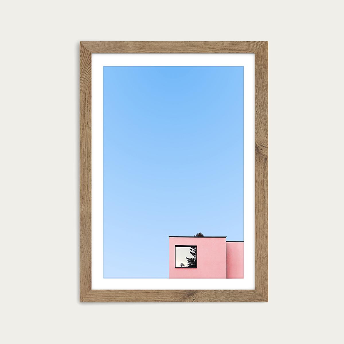 Mirror House Art Print Oak Frame – image 1