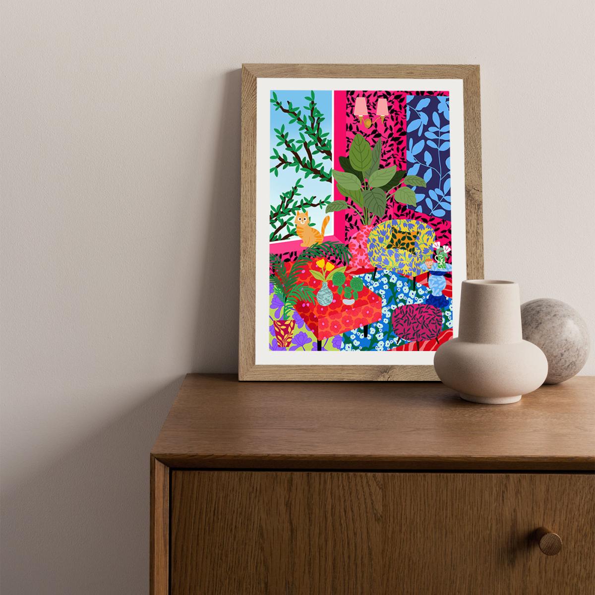 Living Room With A View Art Print Oak Frame – image 2
