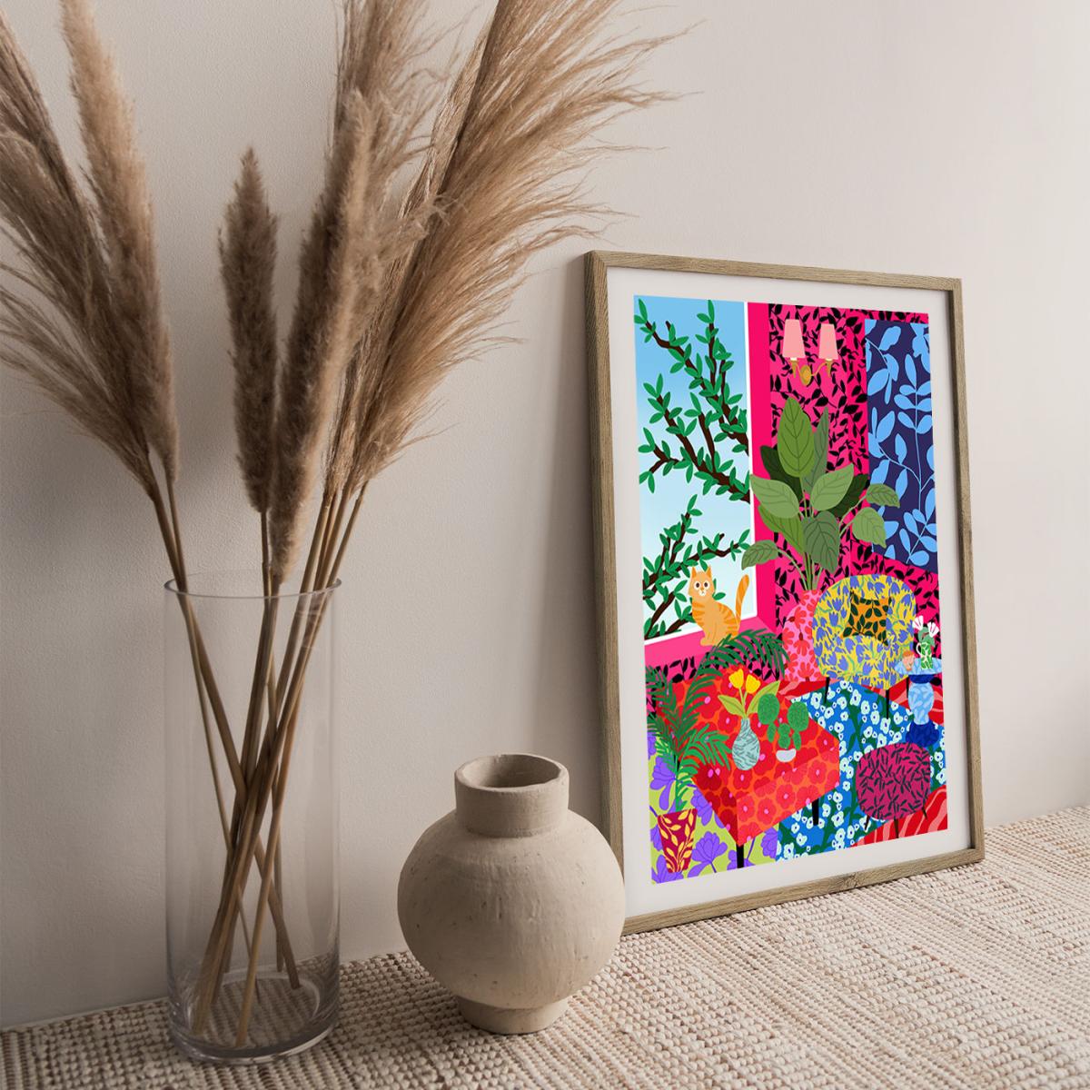 Living Room With A View Art Print Oak Frame – image 3